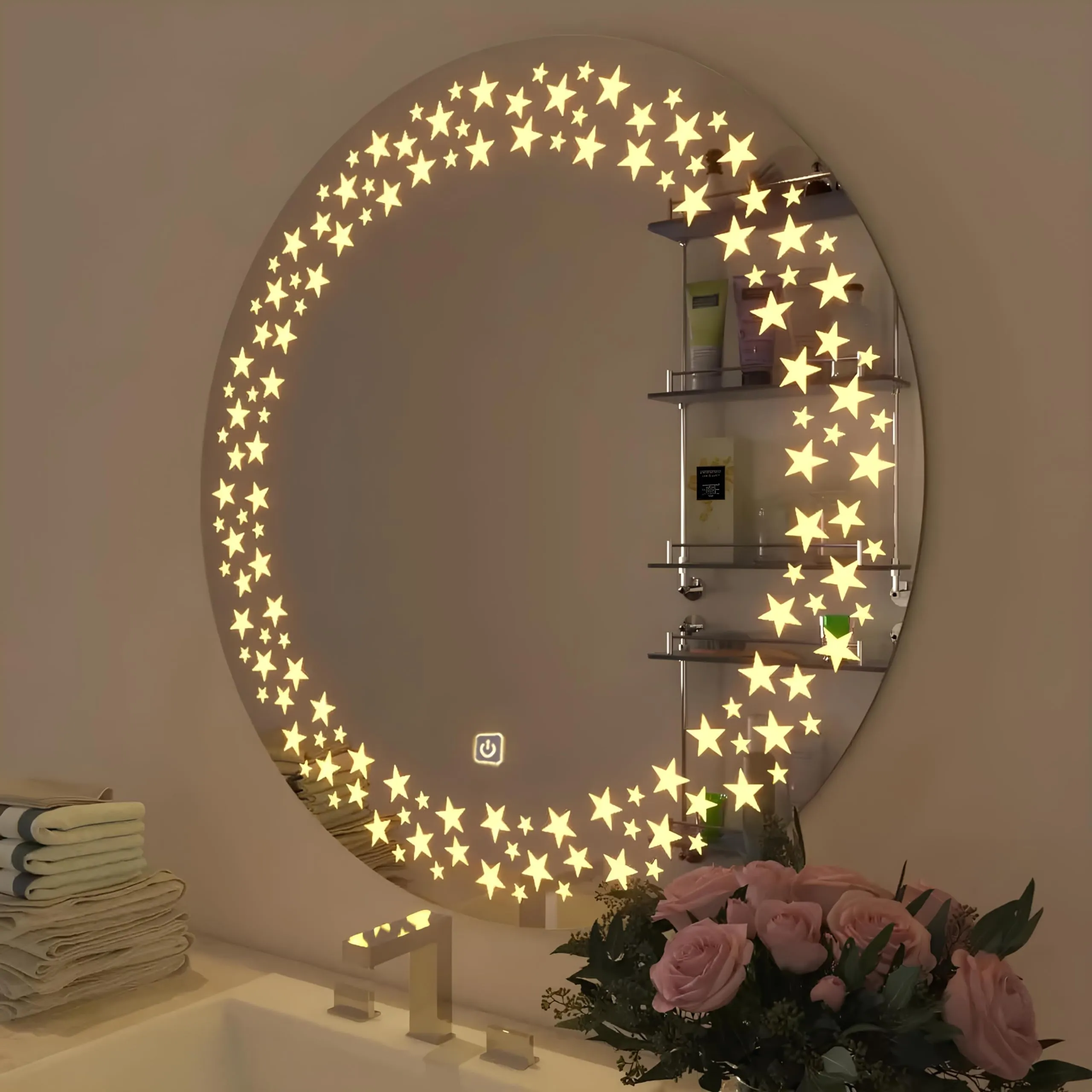 Sain Gobain Led Mirror for Bathroom | Round Mirror with Led Lights Bathroom, Living Room, Hall, Make up Room and Washbasin | 24 Inch X 24 inch | Framed (a1)
