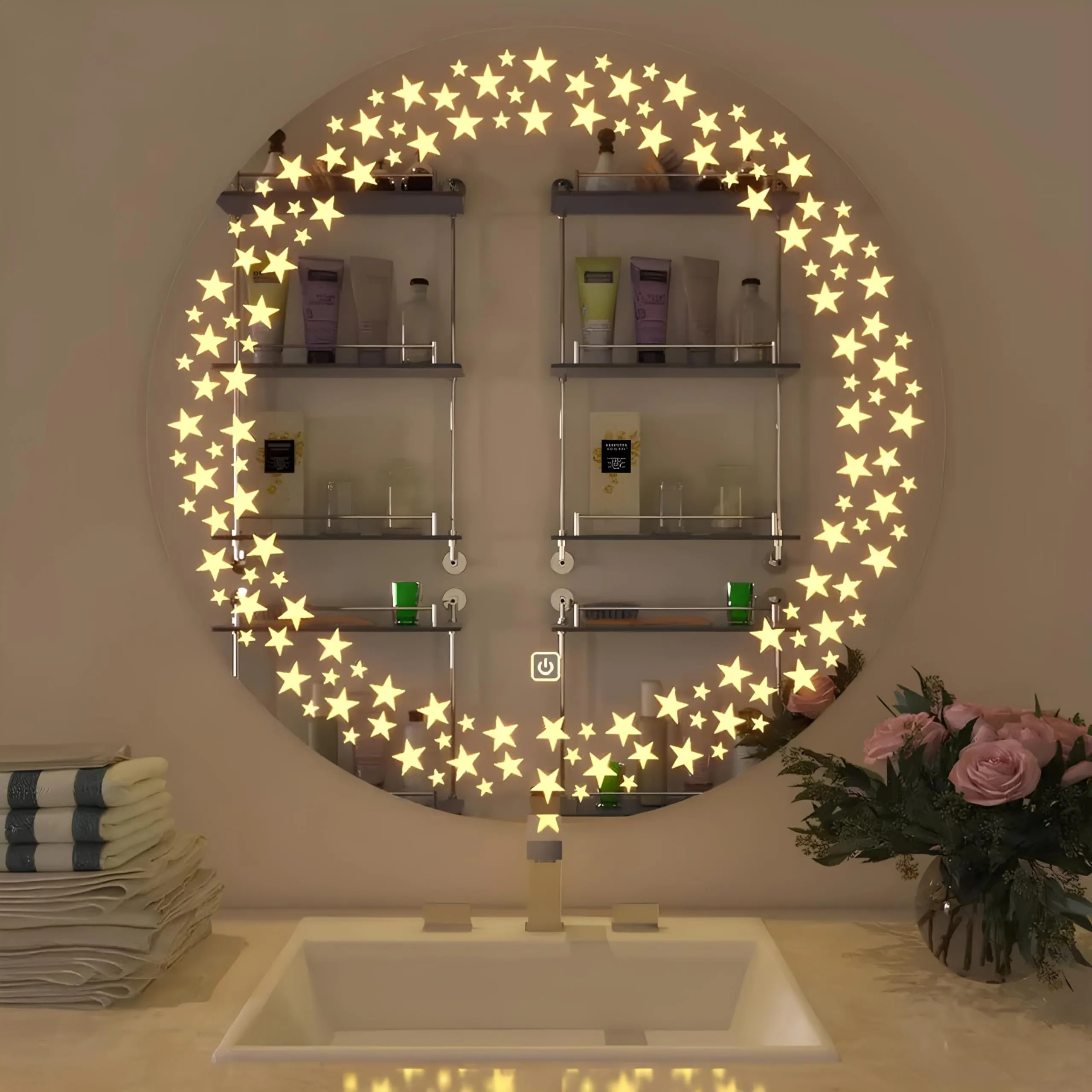 Sain Gobain Led Mirror for Bathroom | Round Mirror with Led Lights Bathroom, Living Room, Hall, Make up Room and Washbasin | 24 Inch X 24 inch | Framed (a1)