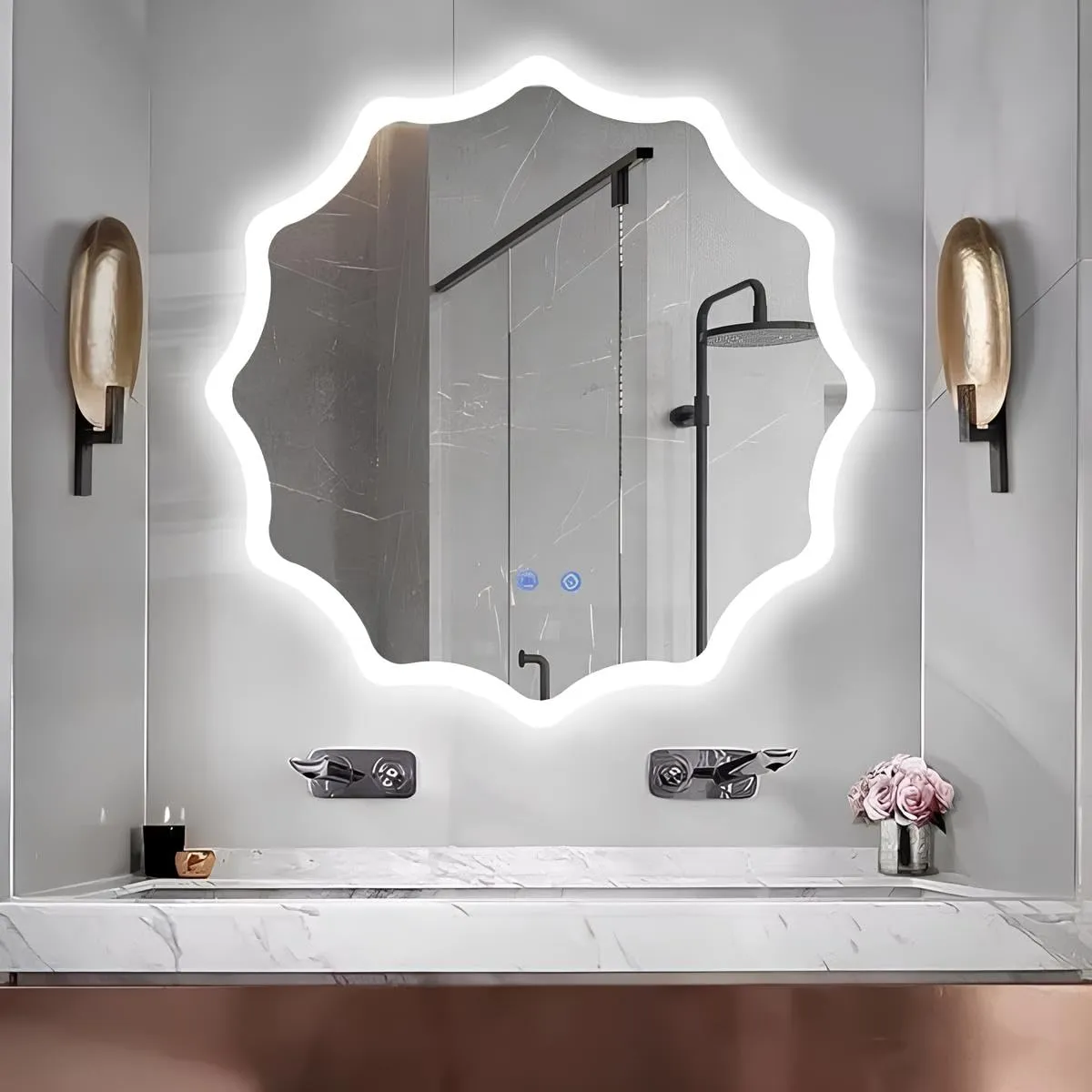 SANIF® Premium Round Glass Wall Mounted Backlit Led Light Mirror (24 x 24 Inch) LED Mirror for Bathroom with 3 Lighting Options, Unframed