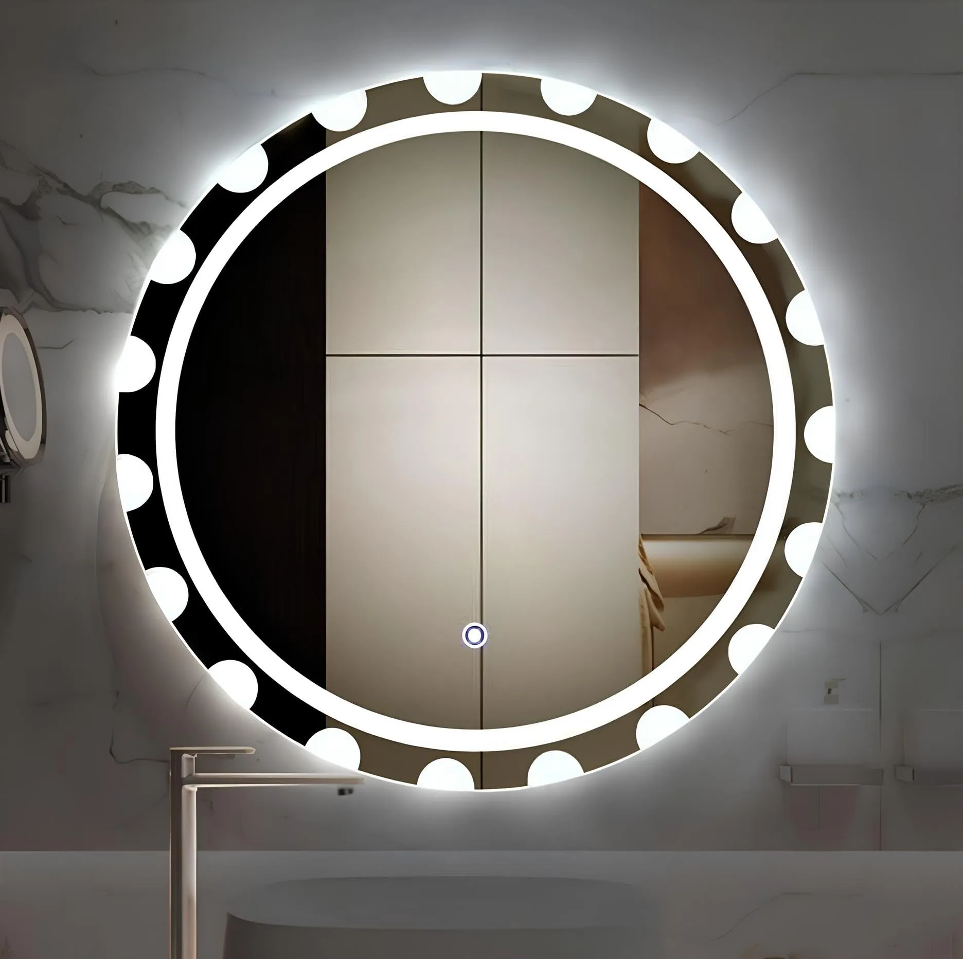 SANIF® Round Led Wall Mounted Mirror with Light, 24x24 Inch Touch Sensor || Led Mirror for Bathroom, Wash Basin, Bedroom with 3 Colour Lights (Warm   White   Natural Lights) Unframed.