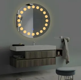 SANIF® Superior Frameless Round LED Wall Mounted Mirror, 24 x 24 Inch Mirror for Bathroom, with Warm, Cool, and Natural Lighting