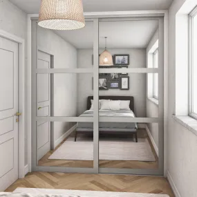 Shaker Light Grey Frame 2 Door Mirror Sliding Wardrobe Kit