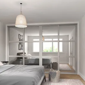 Shaker Light Grey Frame 4 Door Mirror Sliding Wardrobe Kit