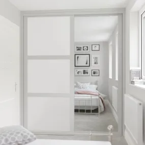 Shaker Light Grey Frame White Glass 2 Door Mirror Sliding Wardrobe Kit