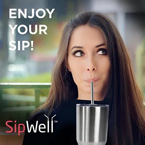 SipWell Stainless Steel Drinking Straws, Set of 4, Free Cleaning Brush Included