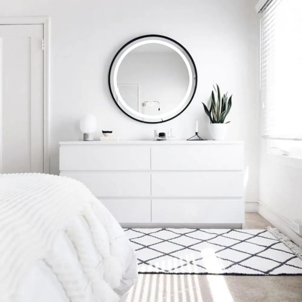 SiSAH Round Mirror Framed led Bathroom Mirror (Black)