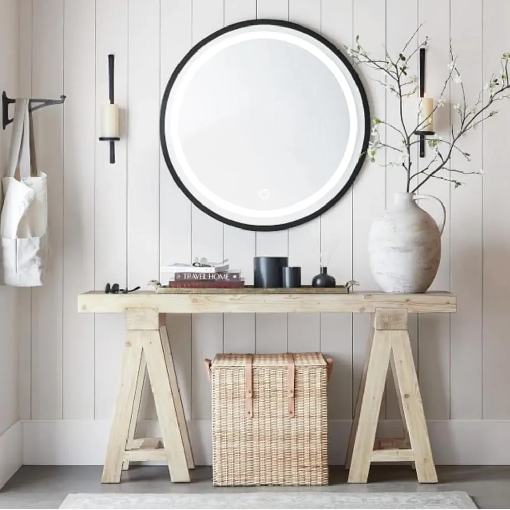 SiSAH Round Mirror Framed led Bathroom Mirror (Black)