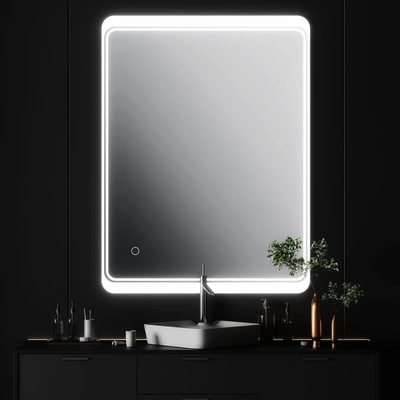 SmileSellers Led mirror | Backlit Bathroom Mirror with Imported Touch Sensor   Dimmer   White Light   Cool Day Light   Warm Light | 24X18 Inch(Framed, Rectangular)