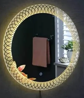 SmileSellers Led Mirror Beautiful Modern Designed Round Glass Lights Touch Sensor Led Home Mirror (Warm Light  White Light  Cool Day Light  Dimmer, 24x24)