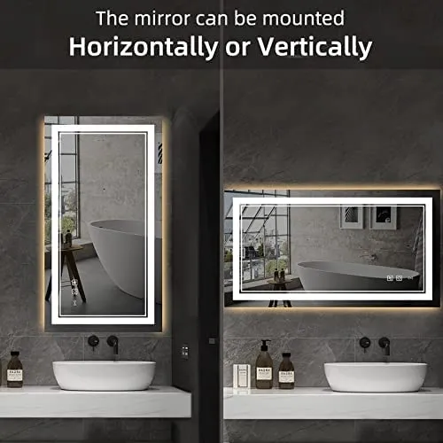 SmileSellers Led Mirror Modern & Contemporary LED Lighted Anti-Fog Bathroom Vanity Mirror with 3 Colors Dimmable Light 24x40 Inches
