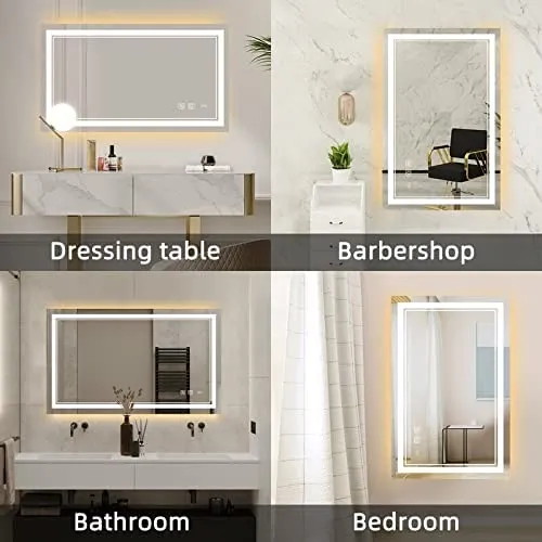 SmileSellers Led Mirror Modern & Contemporary LED Lighted Anti-Fog Bathroom Vanity Mirror with 3 Colors Dimmable Light 24x40 Inches