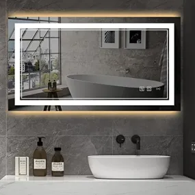 SmileSellers Led Mirror Modern & Contemporary LED Lighted Anti-Fog Bathroom Vanity Mirror with 3 Colors Dimmable Light 24x40 Inches