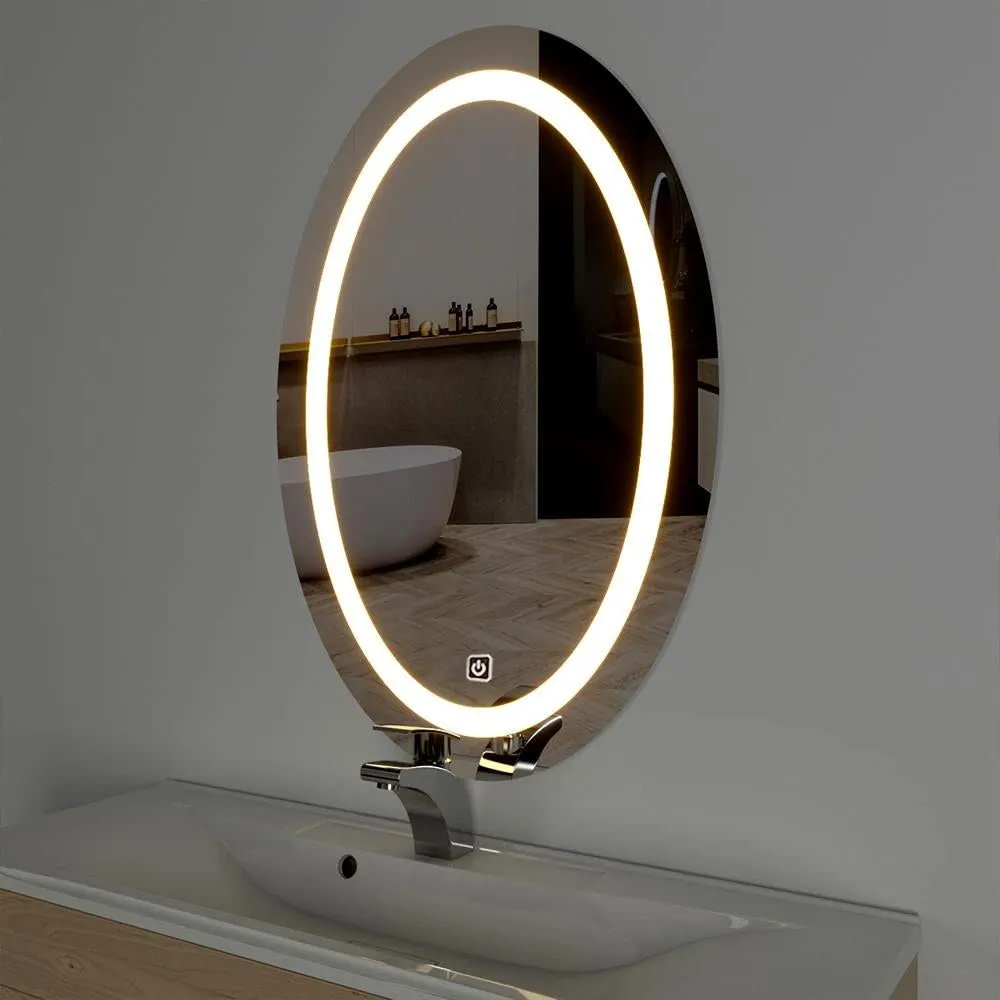 SmileSellers Led Mirror Oval Shape Led Wall Mirror 24X18 Glass Led Wall Mirror Make-Up Light Mirror, Warm Light