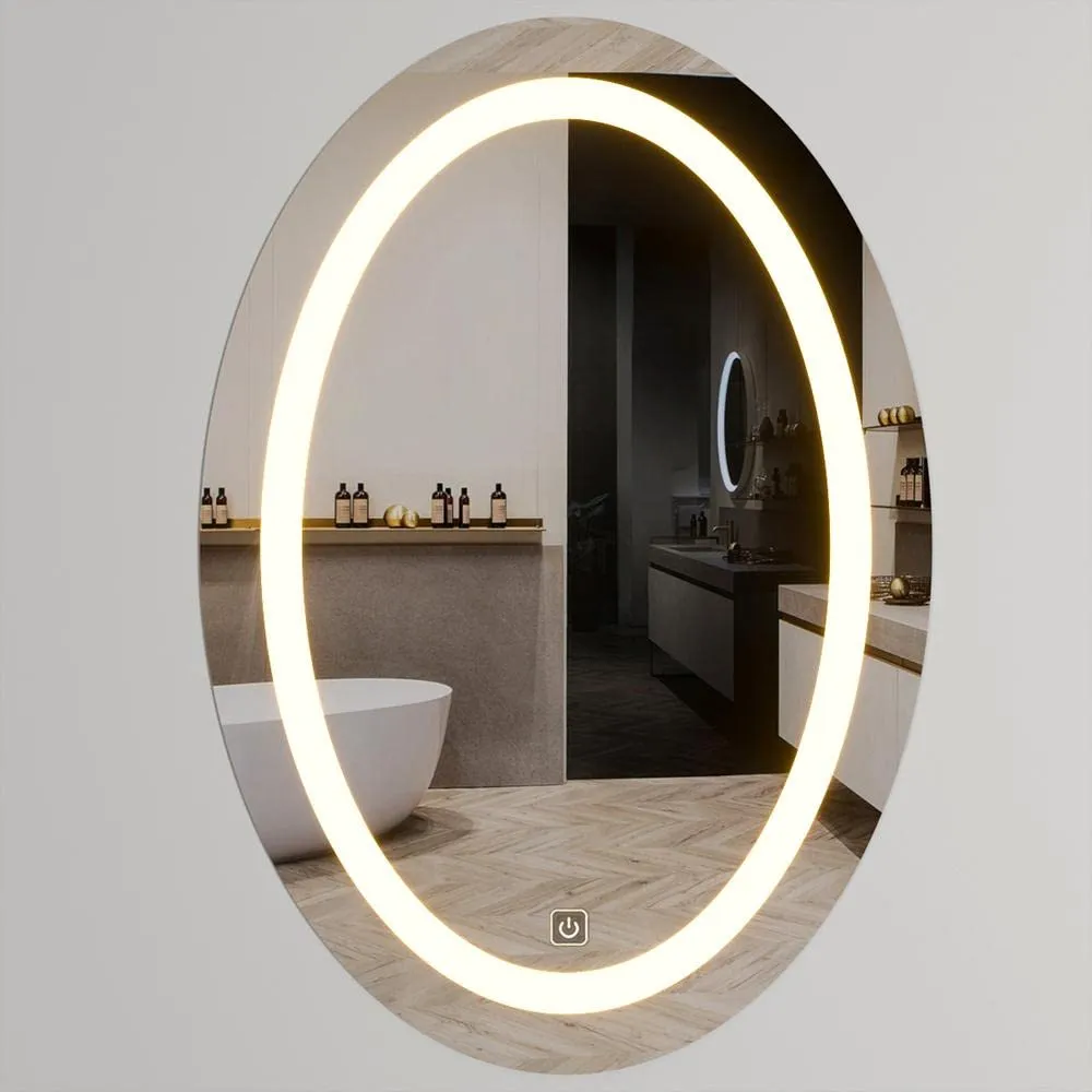 SmileSellers Led Mirror Oval Shape Led Wall Mirror 24X18 Glass Led Wall Mirror Make-Up Light Mirror, Warm Light