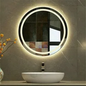 SmileSellers Led Mirror Round Design Modern Glass Bathroom Mirror with 3 Color Light-Wall Mounted Backlit with Front light (Warm Light, 24x24)
