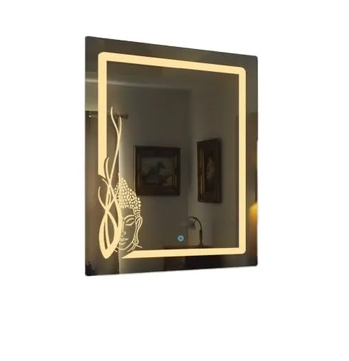 SmileSellers Led Mirror with Buddha Large Front Light Mirror (30x24 inch) (WhiteLight WarmLight Cool Day Light) (Rectangular, Framed, Wall Mounting)
