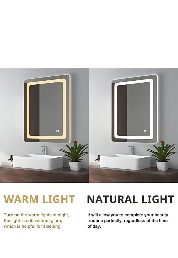 SmileSellers Led Mirror with Buddha Large Front Light Mirror (30x24 inch) (WhiteLight WarmLight Cool Day Light) (Rectangular, Framed, Wall Mounting)