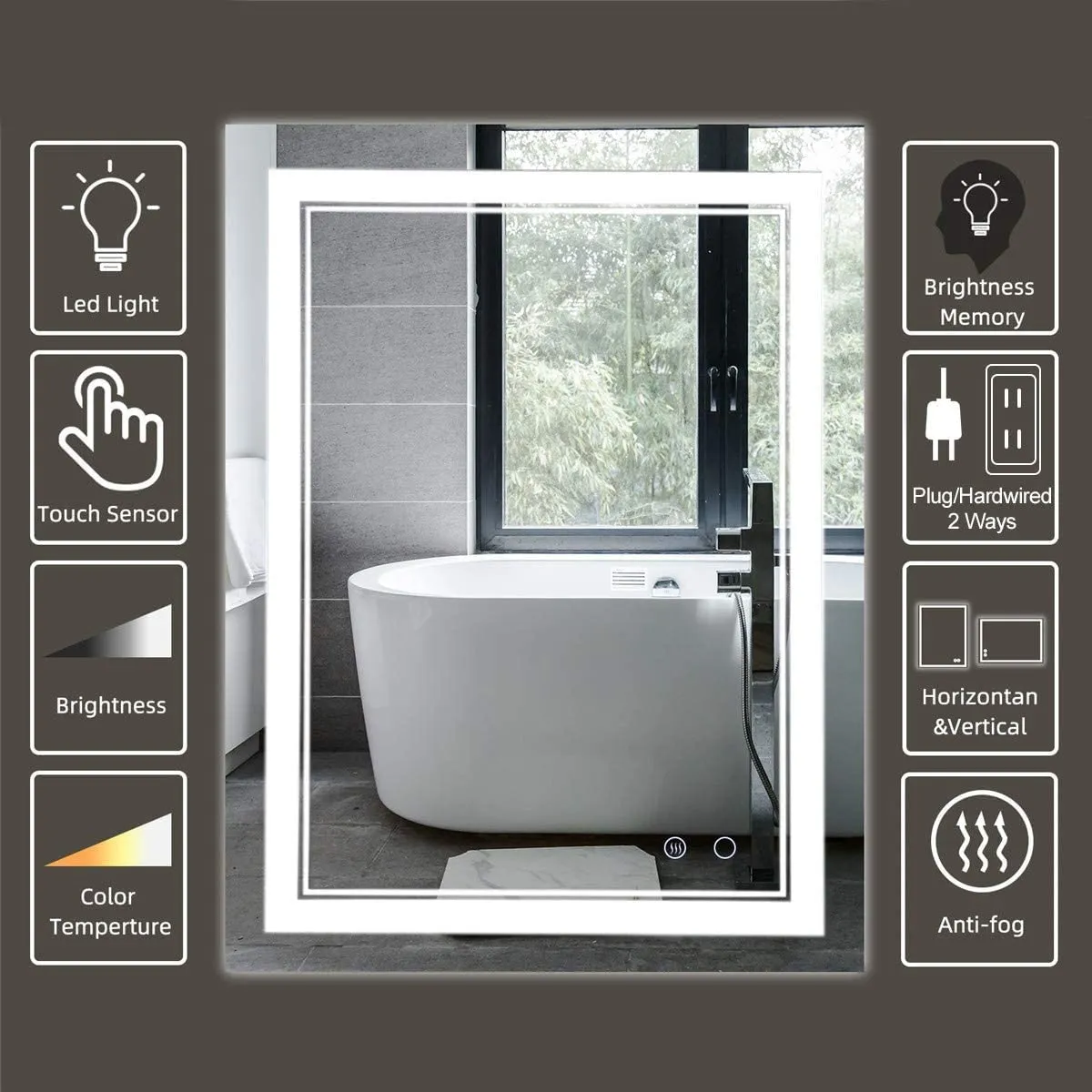 SmileSellers Led Mirror with Imported Touch Sensor Large Front Light Mirror (30x24 inch) (WhiteLight WarmLight Cool Day Light) (Rectangular, Framed, Wall Mounting)