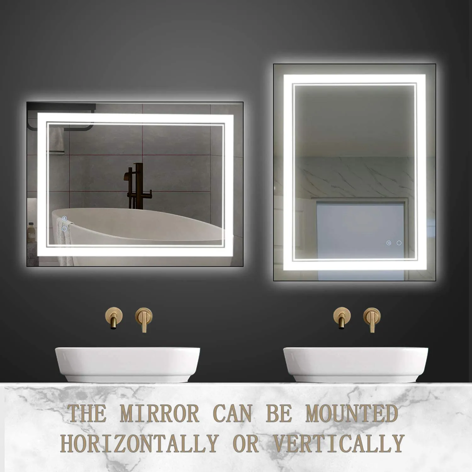 SmileSellers Led Mirror with Imported Touch Sensor Large Front Light Mirror (30x24 inch) (WhiteLight WarmLight Cool Day Light) (Rectangular, Framed, Wall Mounting)