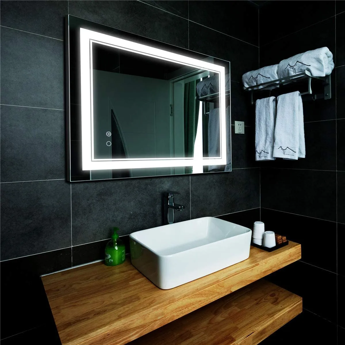 SmileSellers Led Mirror with Imported Touch Sensor Wall Mounted Makeup Large Front 3 Color Changing Light White   Warm   Cool Day Light  Dimmer   Defogger (30X24 Inch)(Framed, Rectangular)