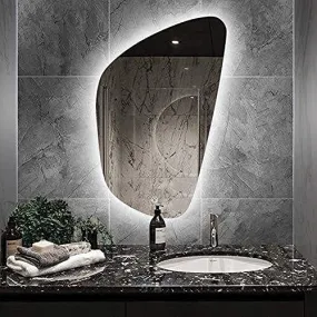 SmileSellers Led Octagonal Mirror Glass Backlit Wall Mount Odd Design Bathroom Mirror With 3 Color Small Size (25X16 Inch),Warm Light