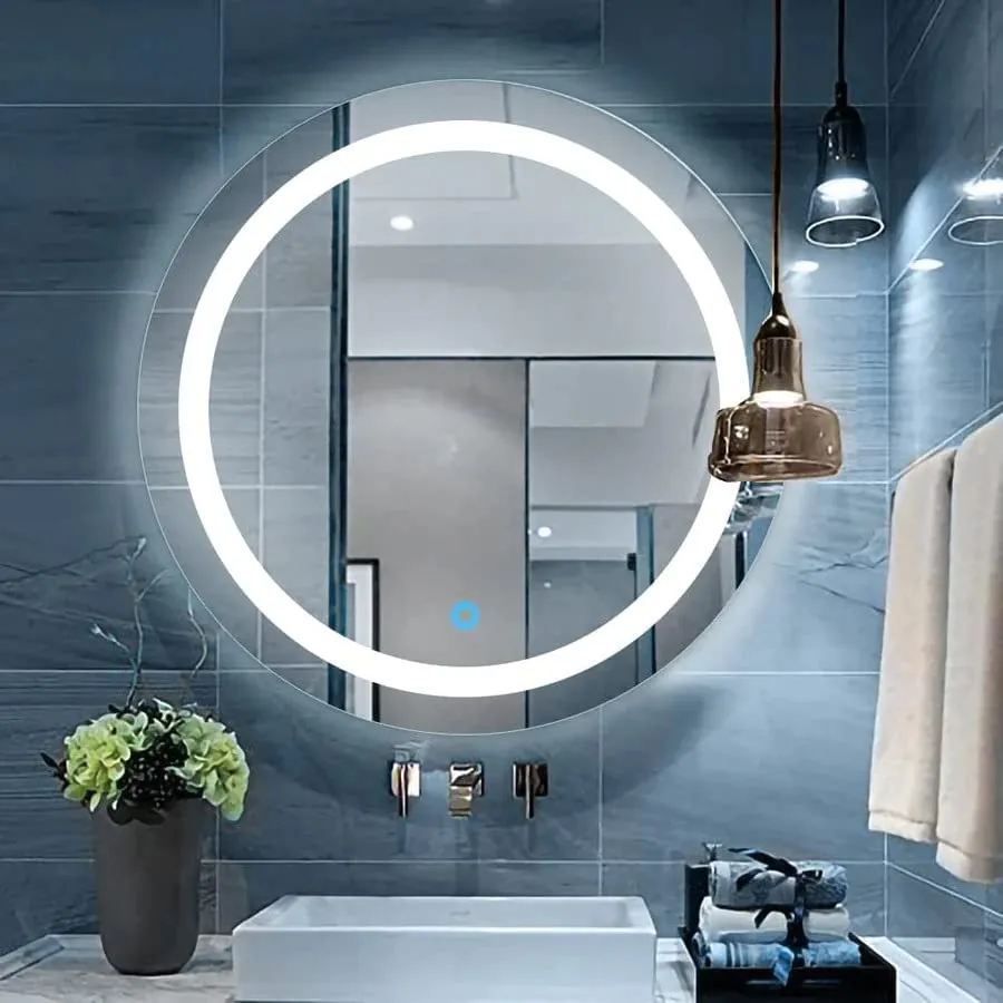 SmileSellers Modern Designed LED Glass Round Mirror Light | Touch Sensor LED Mirror for Bathroom, Bedroom, Wash-Basin, Home and Office (24x24) (White Light), Wall Mounting, Framed