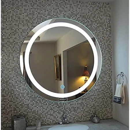 SmileSellers Modern Designed LED Glass Round Mirror Light | Touch Sensor LED Mirror for Bathroom, Bedroom, Wash-Basin, Home and Office (24x24) (White Light), Wall Mounting, Framed