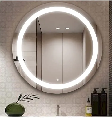 SmileSellers Modern Designed LED Glass Round Mirror Light | Touch Sensor LED Mirror for Bathroom, Bedroom, Wash-Basin, Home and Office (24x24) (White Light), Wall Mounting, Framed