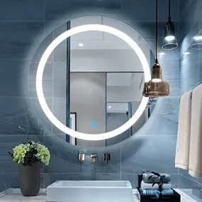SmileSellers Modern Designed LED Glass Round Mirror Light | Touch Sensor LED Mirror for Bathroom, Bedroom, Wash-Basin, Home and Office (24x24) (White Light), Wall Mounting, Framed