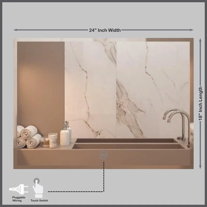 Spark Glass Rectangle LED Touch Sensor Mirror - White, Warm White, Mix Light - (18x24 Inch)