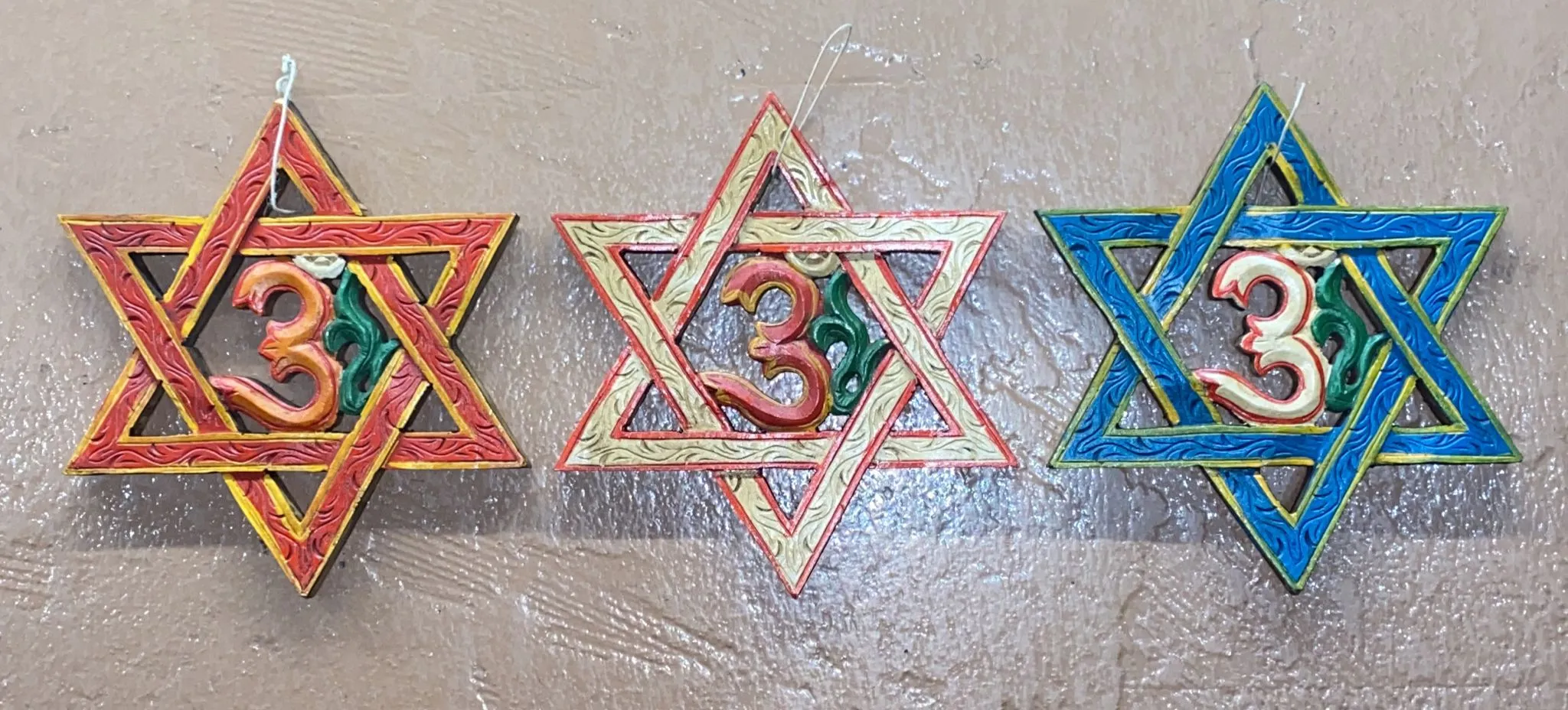Star Of David Om Sign Hand-Carved Wooden Panel (M)