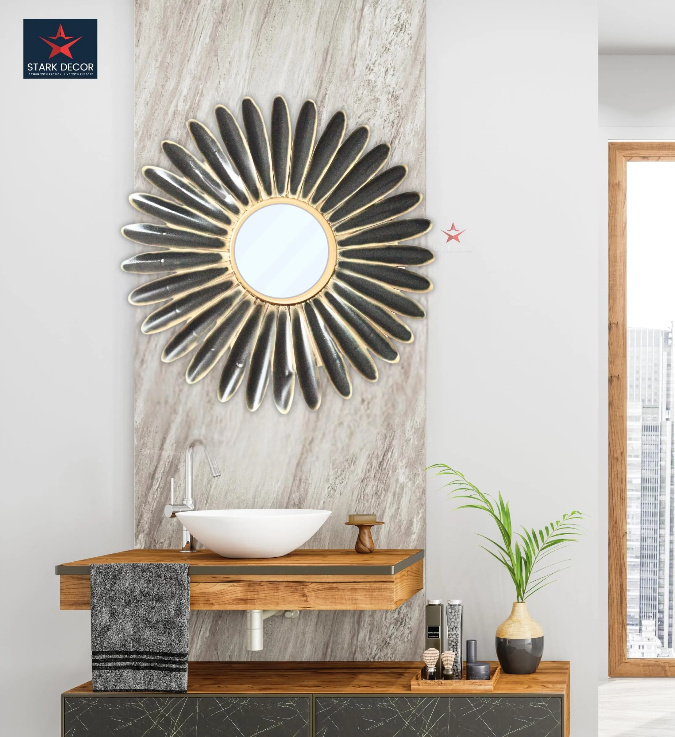 Stark Decor Reflective Elegance Enhancing Home Decor with Metal Wall Mirrors Modern Art Mirror for Home Décor, Round, Framed