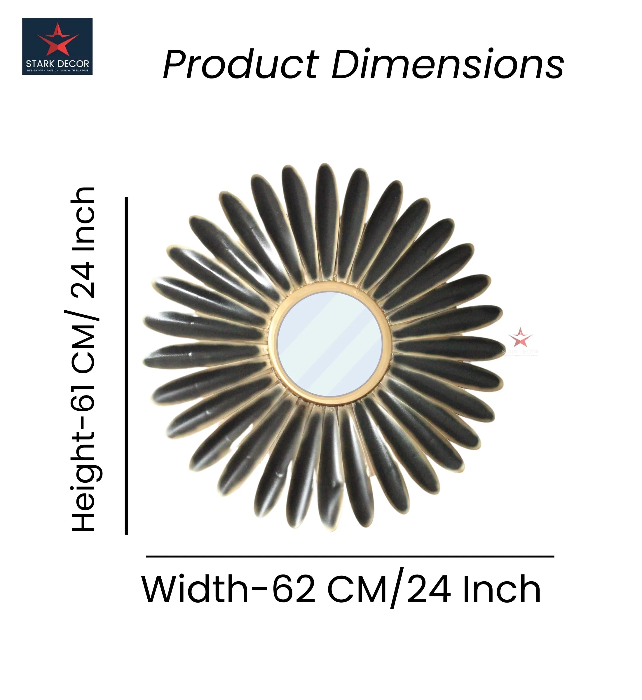 Stark Decor Reflective Elegance Enhancing Home Decor with Metal Wall Mirrors Modern Art Mirror for Home Décor, Round, Framed