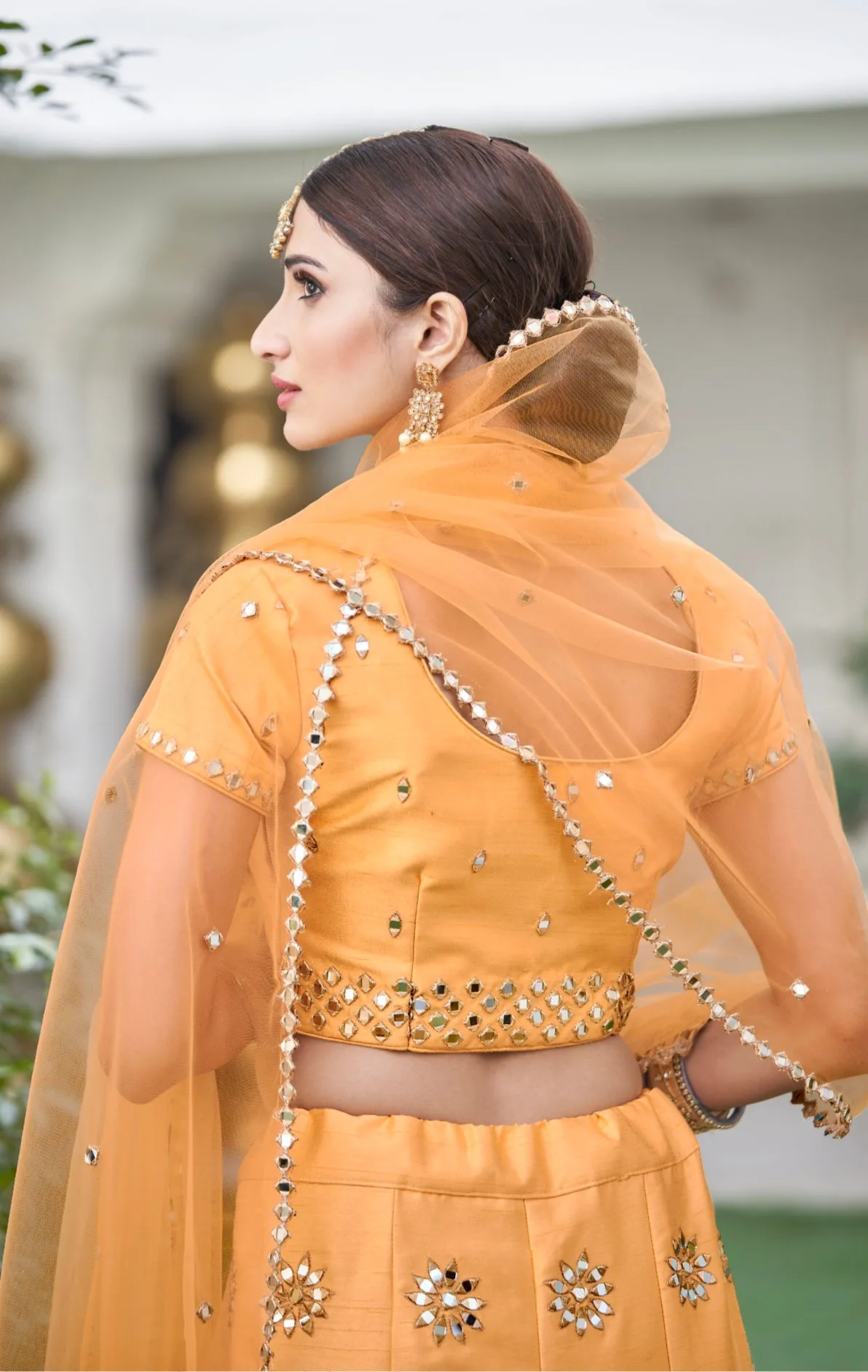 Stunning Mustard Yellow Mirror Work Lehenga Choli with Dupatta