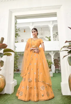 Stunning Mustard Yellow Mirror Work Lehenga Choli with Dupatta