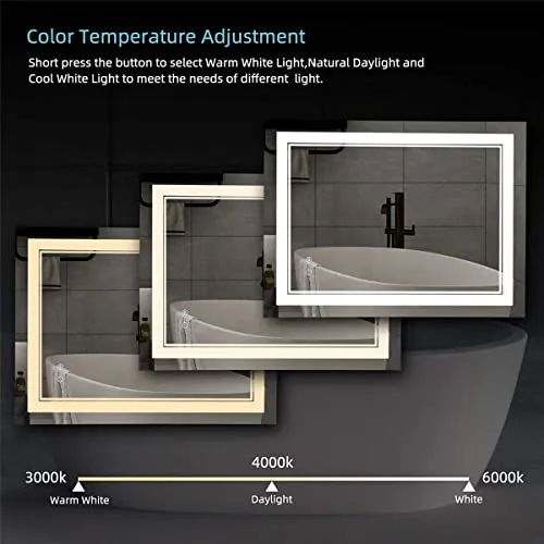 TANGYOAK Led Mirror with Imported Touch Sensor Large Front Light Mirror (18 x 24 inch) (WhiteLight WarmLight Cool Day Light) (Rectangular, Framed, Wall Mounting).