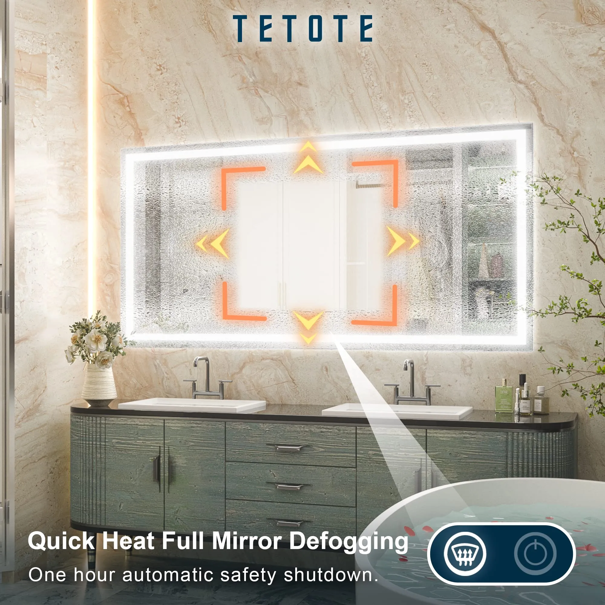 TETOTE 48 x 24 Bathroom LED Mirror Bedroom LED Mirror Bathroom Mirror with Lights Home Decor Vanity Makeup Mirror Dimmable Anti-Fog Wall Mounted