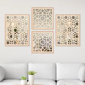 The Wowart Modern Wood Wall Mirror Decor Panels - Jharokha Frames for Wall Decor/Framed Wall Mirror hanging Wooden Art for Living Room, Bedroom, Office Decor (WDJ-BB1.19, 13x19/13x13 inches)