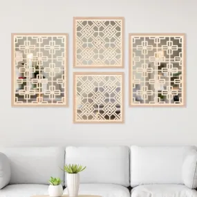 The Wowart Modern Wood Wall Mirror Frames - Decorative Jharokha Panels for Home Decor/Framed Wall Mirror hanging Wooden Art for Living Room, Office, Cafe Decor (WDJ-BB-1.26, 10X13 inches/10x10 inches)