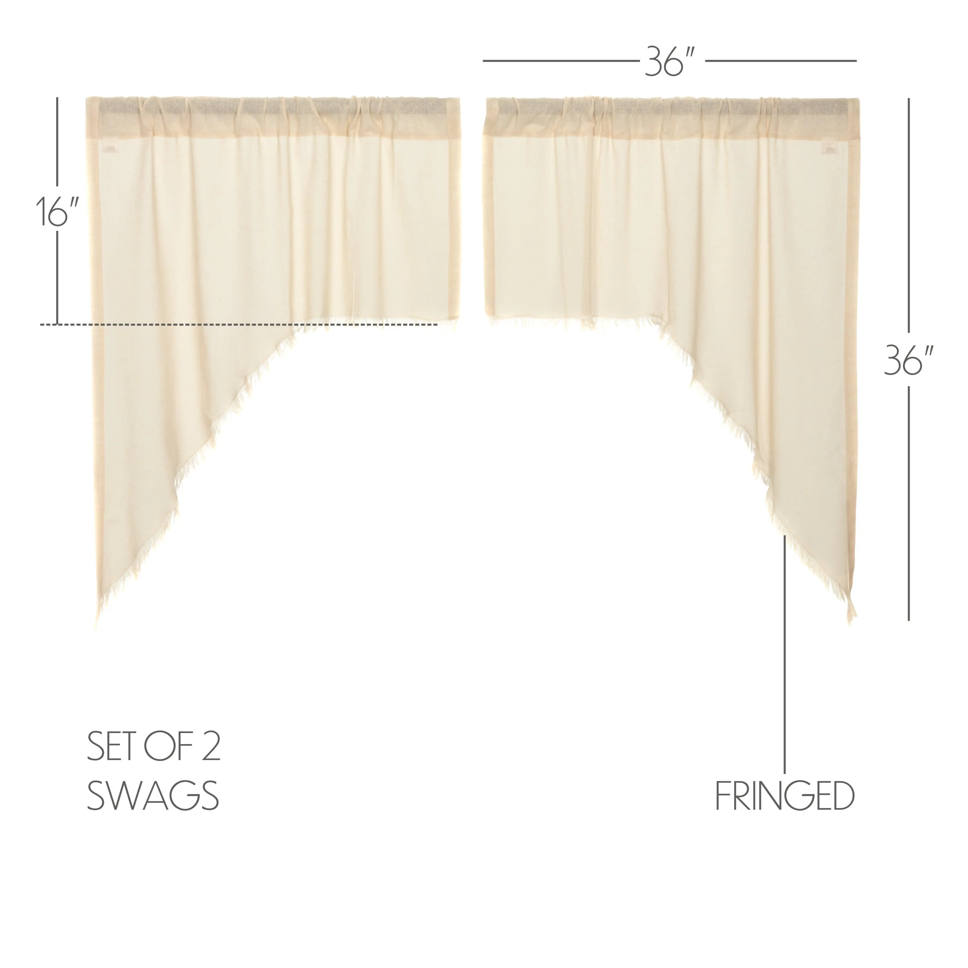 Tobacco Cloth Natural Swag Fringed Set of 2 36x36x16