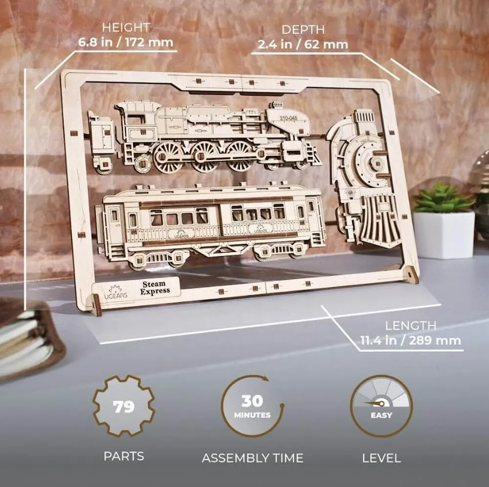 UGEARS Steam Express 2.5D Puzzle Mechanical Model Wooden DIY Kits