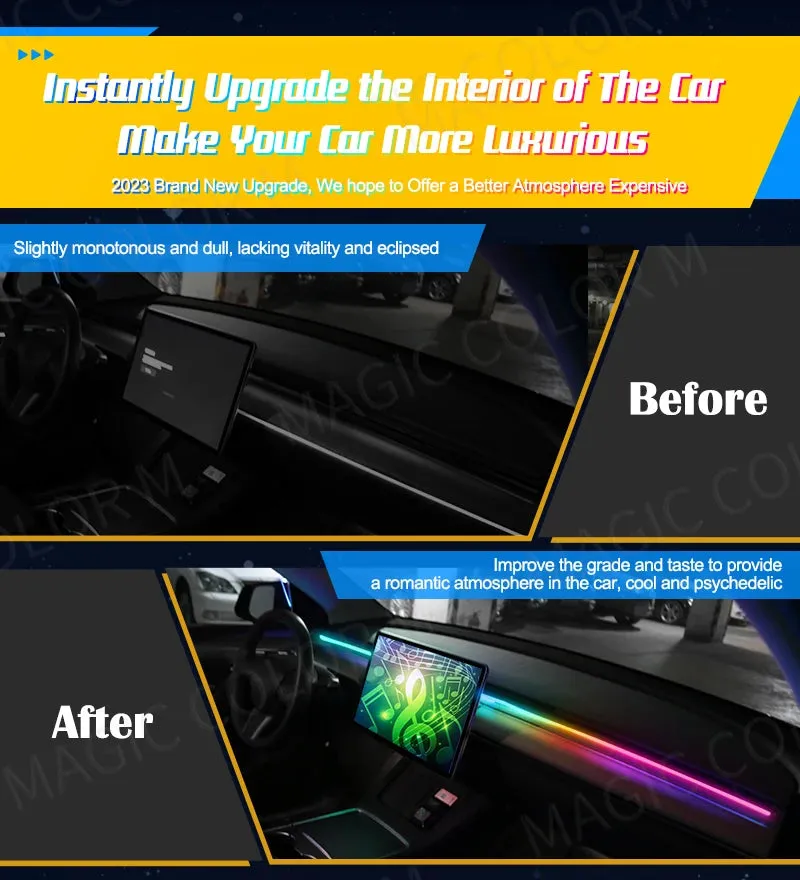 Universal 55" RGB LED Car Ambient Lights with USB APP Remote Control
