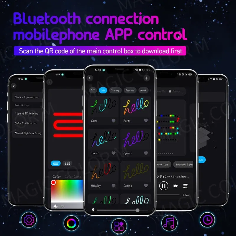 Universal 55" RGB LED Car Ambient Lights with USB APP Remote Control
