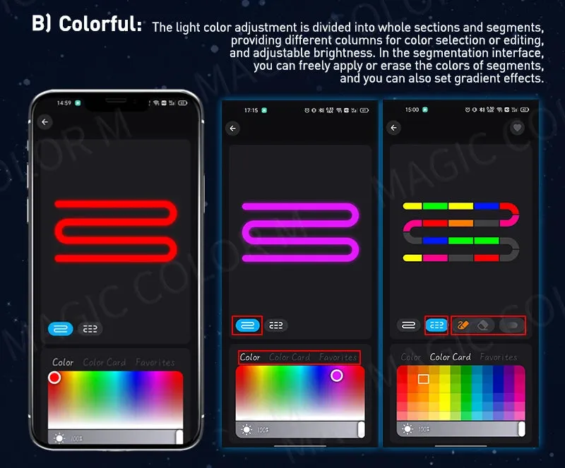Universal 55" RGB LED Car Ambient Lights with USB APP Remote Control