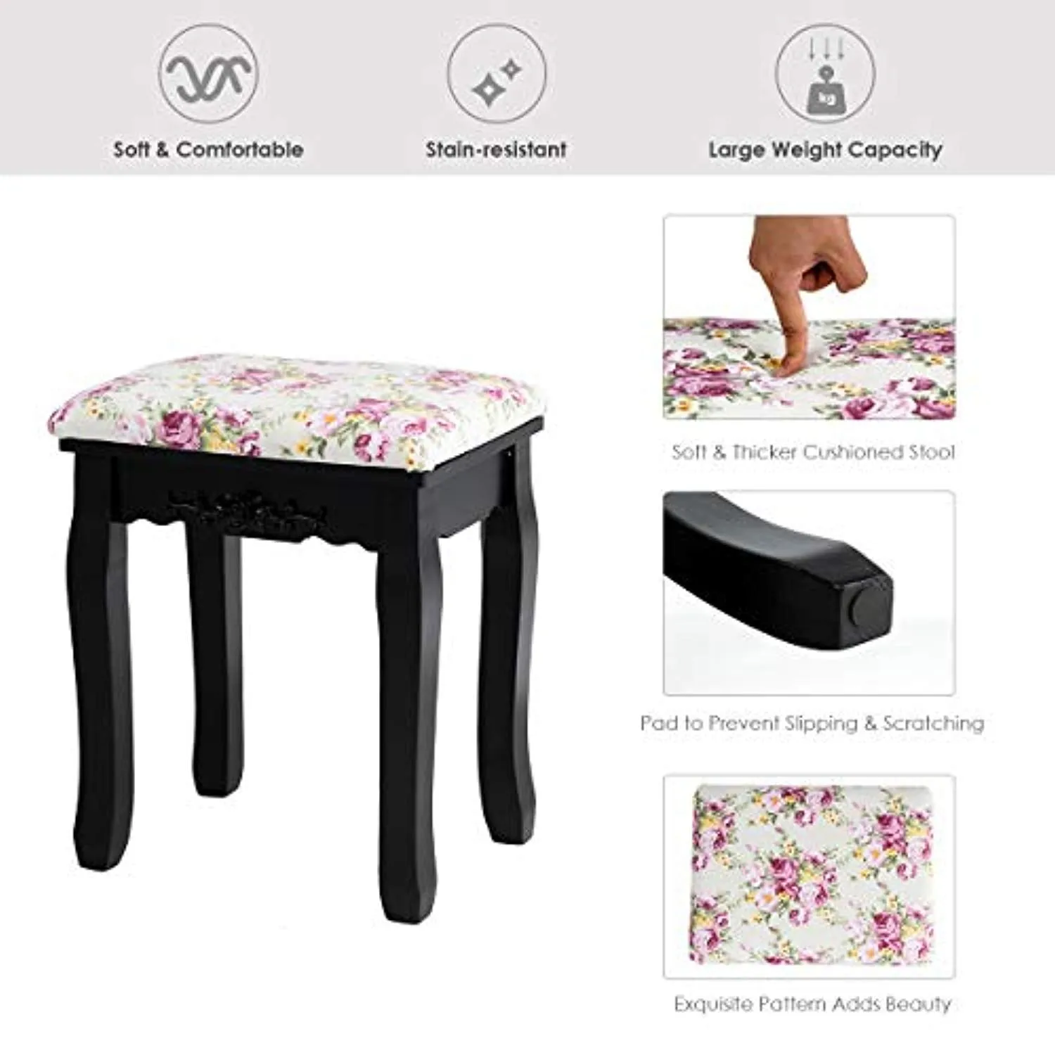 Vanity Dressing Table with Mirror and Stool, 360° Rotating Oval Makeup Mirror
