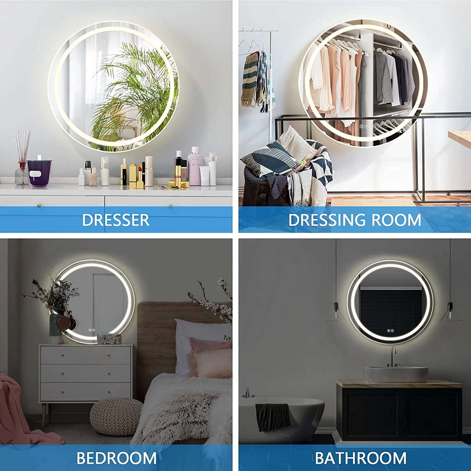 VENETIAN IMAGE 30 Inch (76 cm) Round Wall Mirror | LED Dimmable Vanity Mirror, 3000K Warm White Light, CRI 80  | Perfect for Bathrooms | PVC Frame