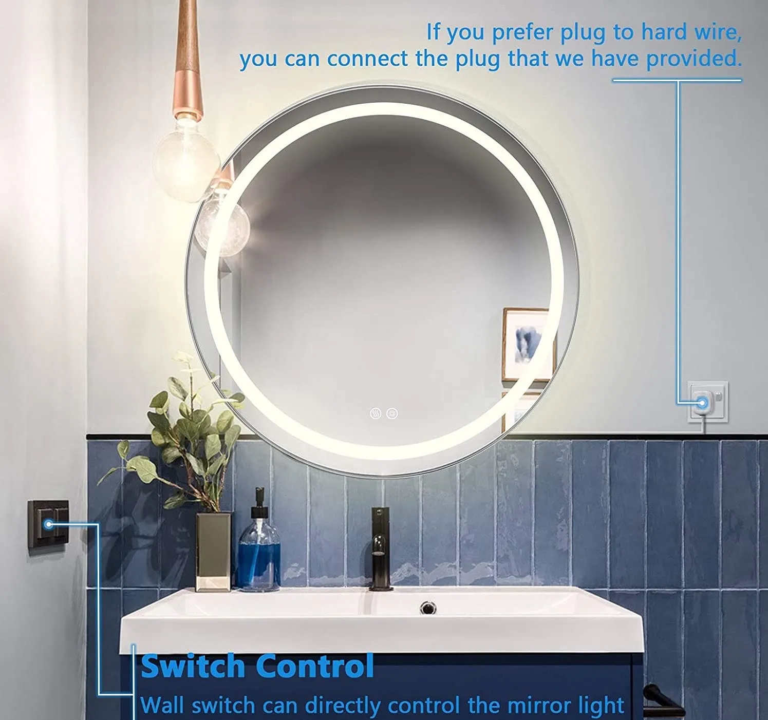 VENETIAN IMAGE 30 Inch (76 cm) Round Wall Mirror | LED Dimmable Vanity Mirror, 3000K Warm White Light, CRI 80  | Perfect for Bathrooms | PVC Frame