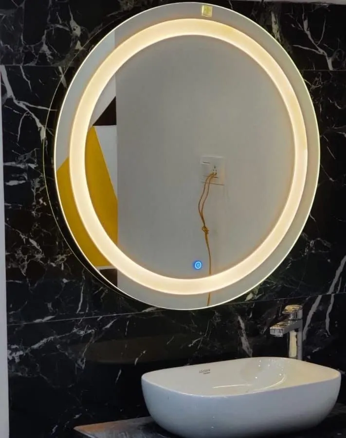 VENETIAN IMAGE 30 Inch (76 cm) Round Wall Mirror | LED Dimmable Vanity Mirror, 3000K Warm White Light, CRI 80  | Perfect for Bathrooms | PVC Frame