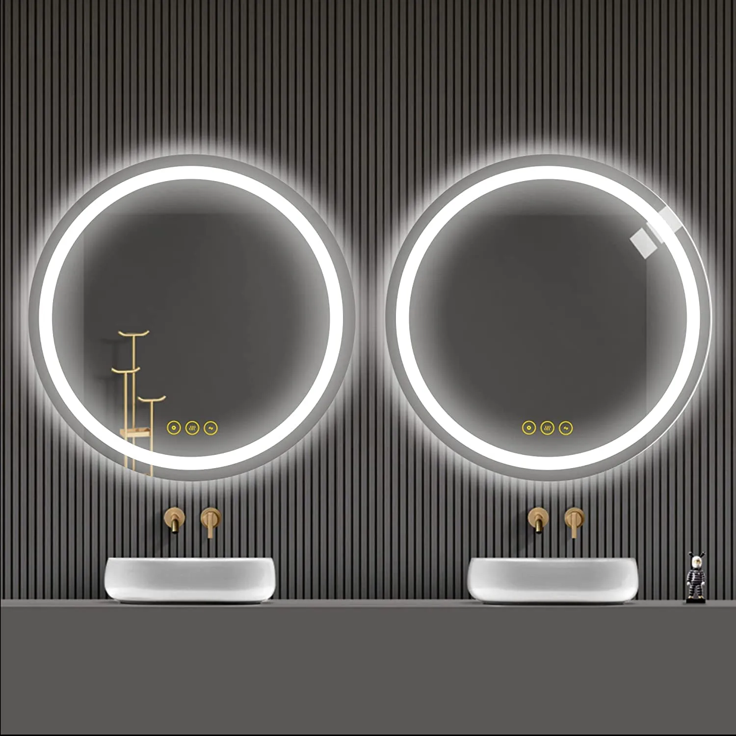 VENETIAN IMAGE 90CM Round LED Illuminated Mirror, Dimmable, Anti-Fog, 3-Color Lighting, Wall Mounted Vanity Mirror (36 Inches, Framed, Silver)