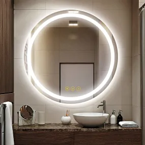 VENETIAN IMAGE 90CM Round LED Illuminated Mirror, Dimmable, Anti-Fog, 3-Color Lighting, Wall Mounted Vanity Mirror (36 Inches, Framed, Silver)